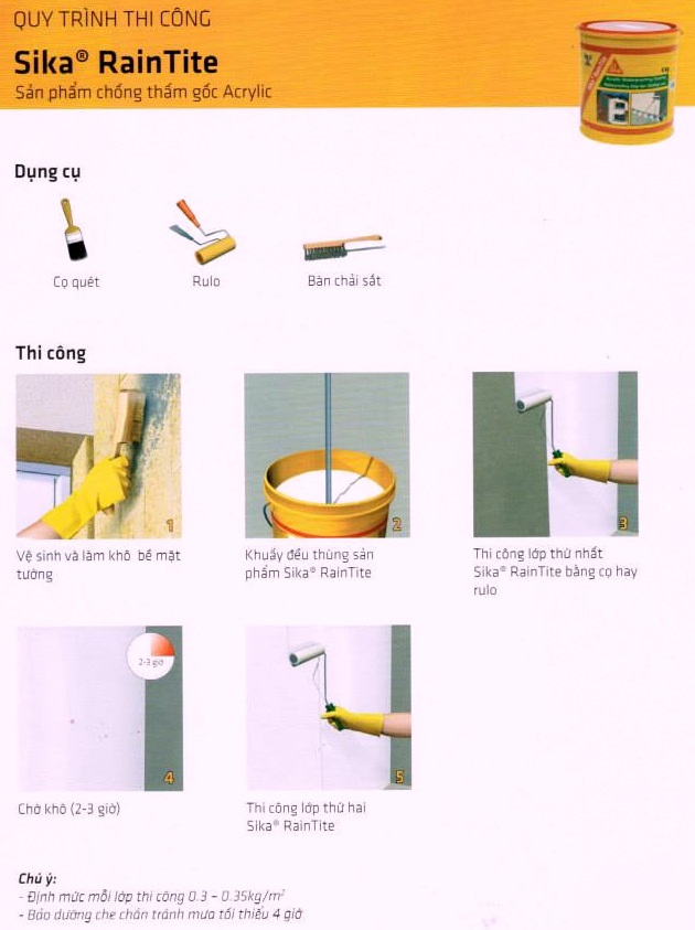 Quy trình thi công chống thấm tường nhà Sika RainTite