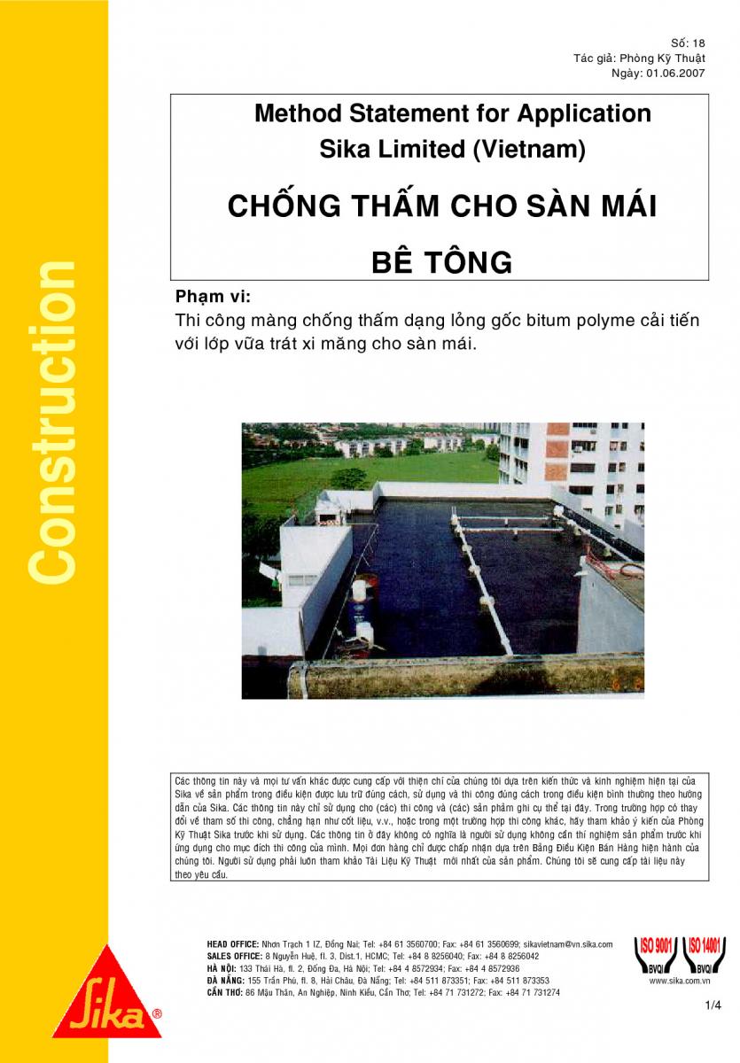 Sika chống thấm sàn mái bê tông sân thượng