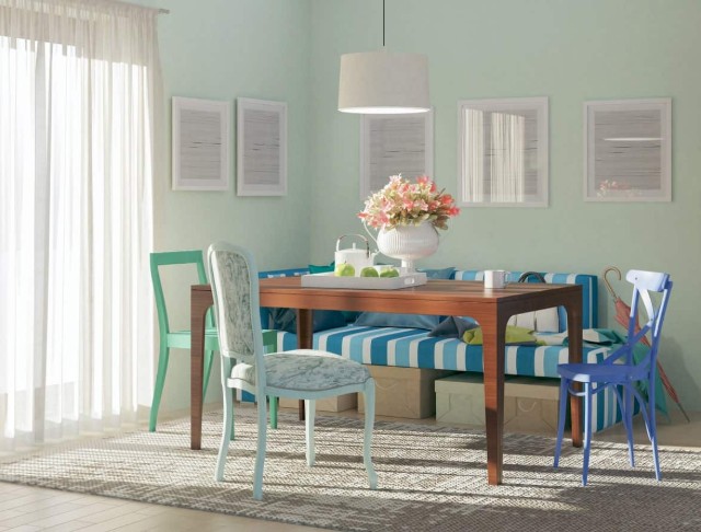 Thiết kế phòng ăn đơn giản nhưng hiện đại với màu Garland Blue (58C-1P)