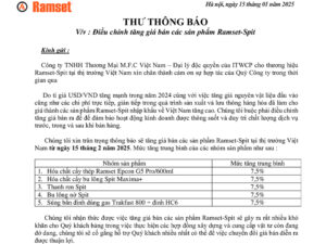 Thông Báo Điều Chỉnh Giá Sản Phẩm Ramset